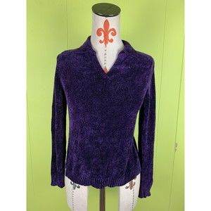 August Silk Knits Women's Purple Sweater V Neck S Small Long Sleeve Pullover